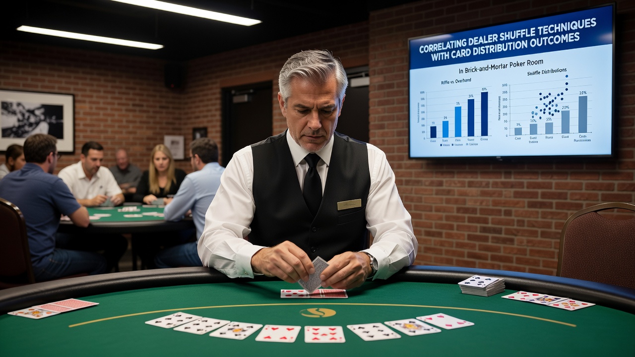 Poker room surveillance footage showing card distribution patterns after different shuffle techniques