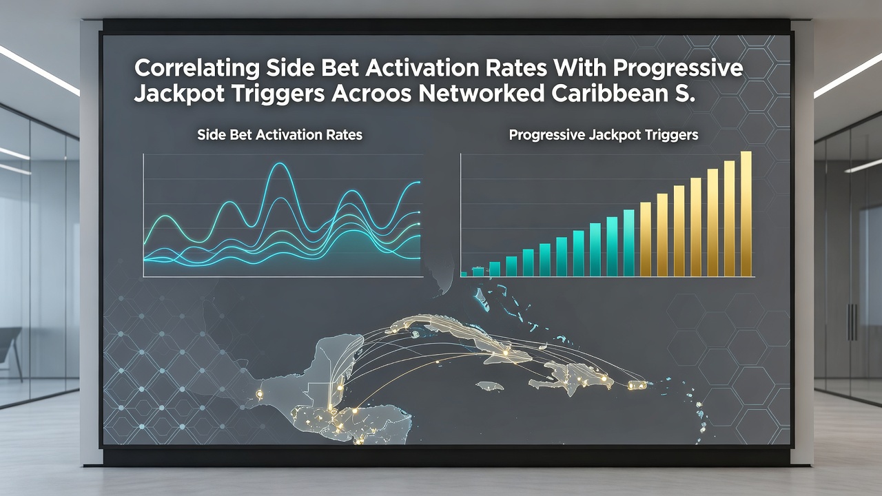 Close-up view of Caribbean Stud table with digital progressive jackpot display and side bet sensor technology