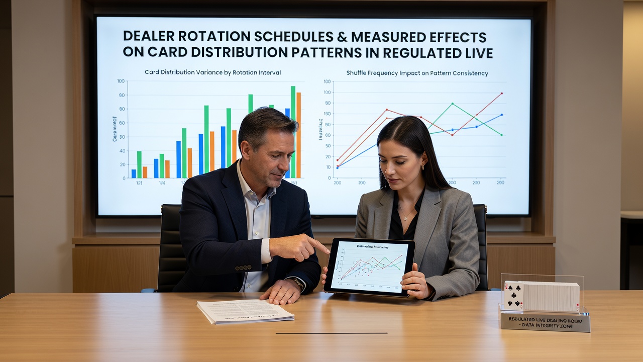 Data analysis dashboard showing card distribution patterns across dealer rotation cycles in a live casino environment