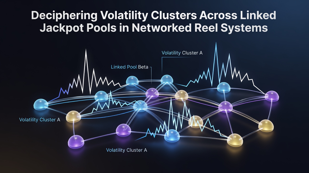 Networked reel systems displaying interconnected jackpot pools and volatility data visualizations