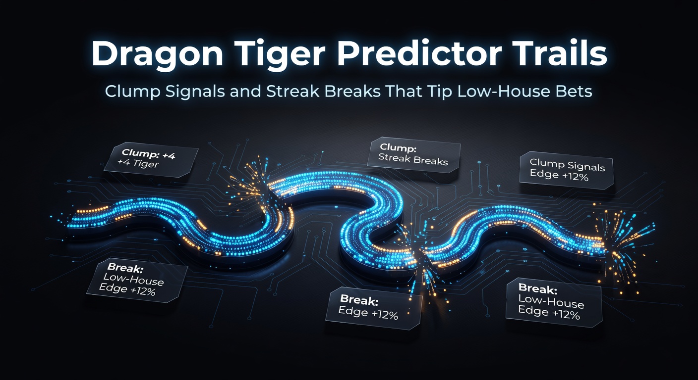 Dragon Tiger predictor trail showing clustered Dragon wins followed by a Tiger streak break on a live casino scoreboard
