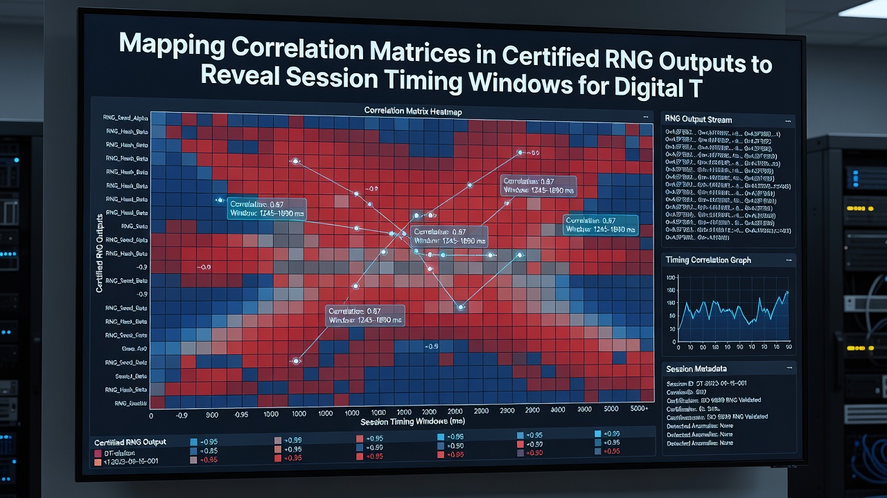 Detailed heatmap showing identified timing windows within RNG correlation data