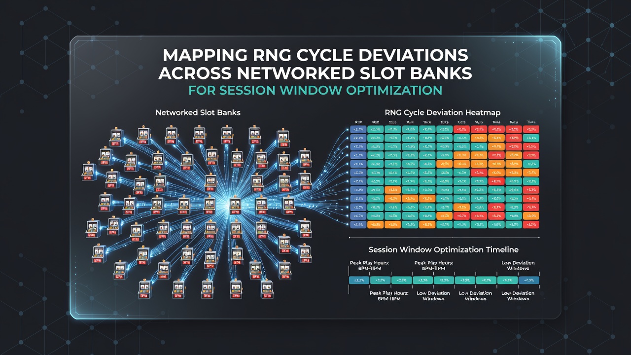 Network diagram illustrating RNG cycle mapping across connected slot machines in a casino bank