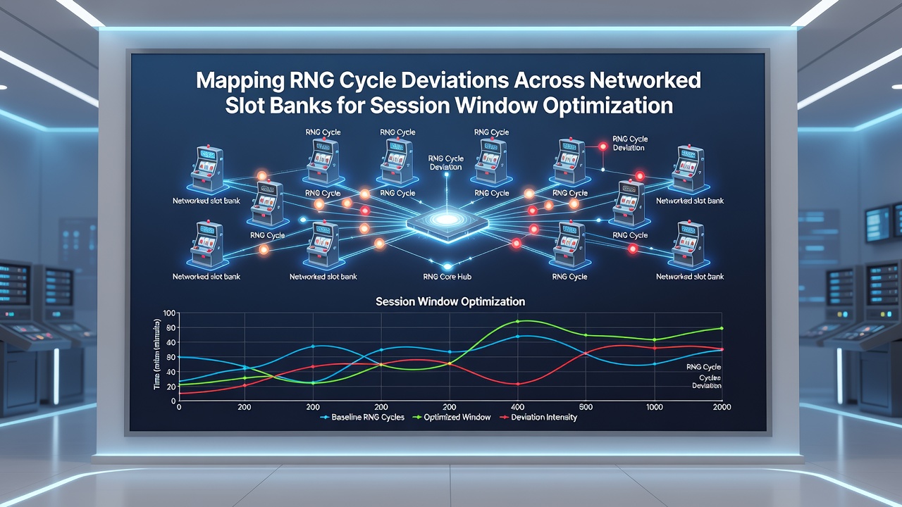 Heat map visualization of RNG deviation patterns across a slot bank network during different session windows