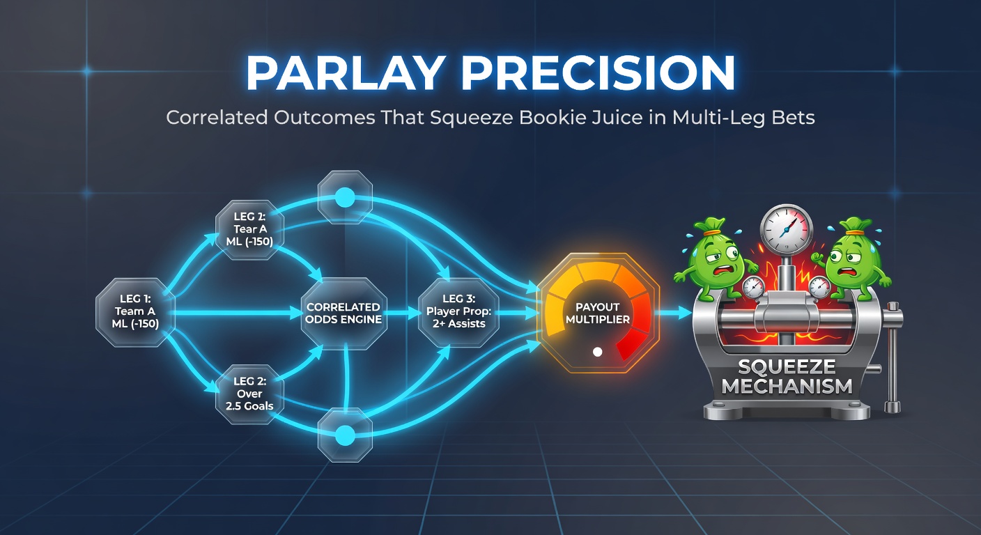 Chart illustrating correlated parlay payouts versus traditional odds, highlighting vig reduction through linked outcomes