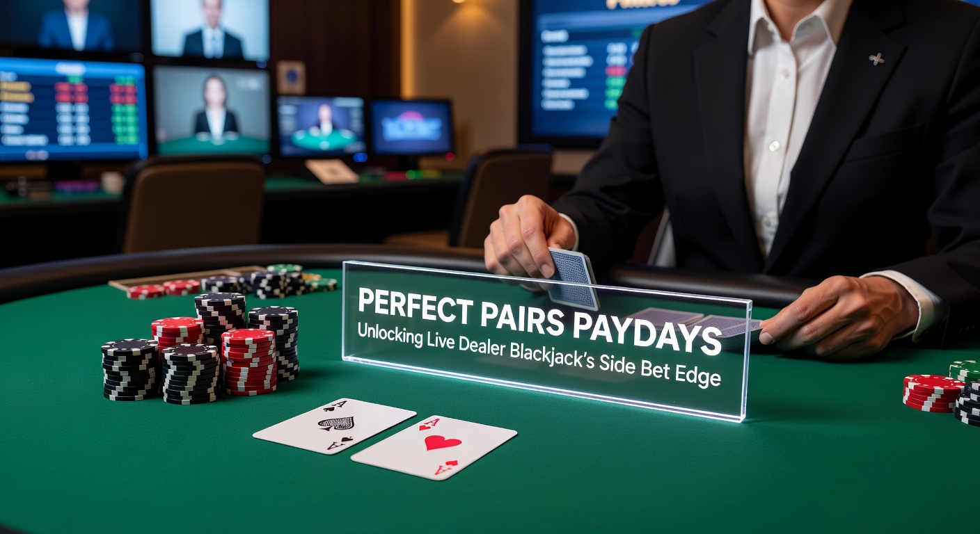 Close-up of a Perfect Pairs payout on a live dealer screen, with chips stacking for a 22-to-1 same-color pair win