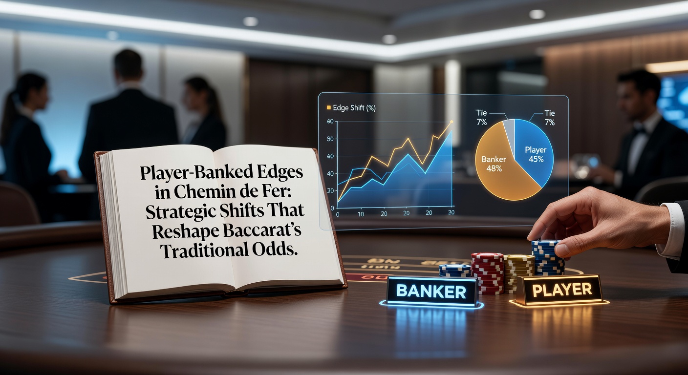 Vintage Chemin de Fer table with player banker handling chips and cards, capturing the high-stakes tension of European casino play