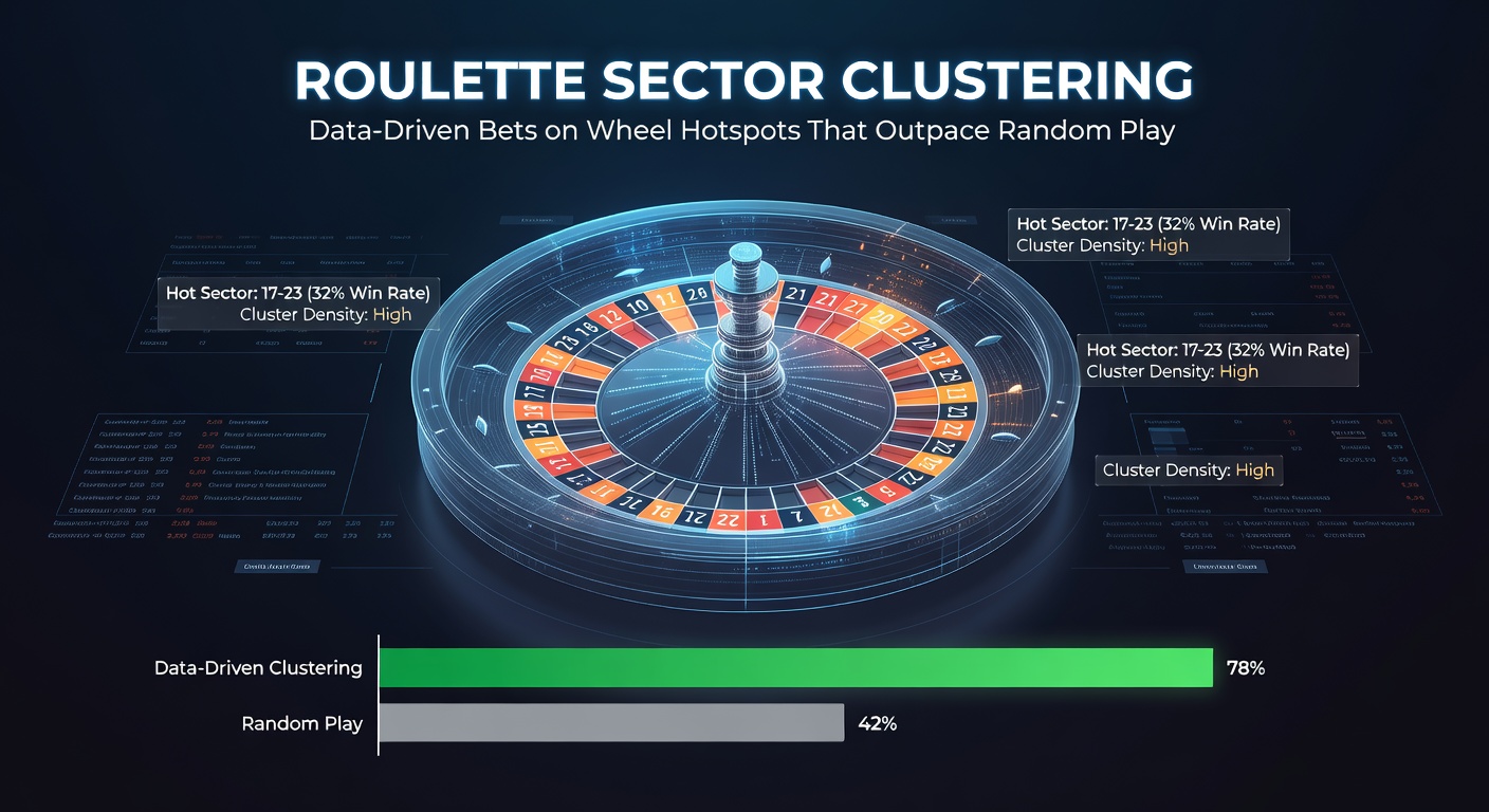 Data visualization of roulette sector heat map with highlighted hotspots and statistical overlays from real casino spins