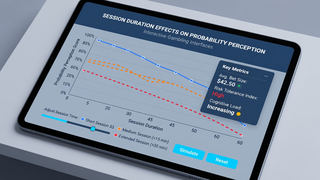 Graph illustrating probability perception accuracy declining as session duration increases in gambling interfaces