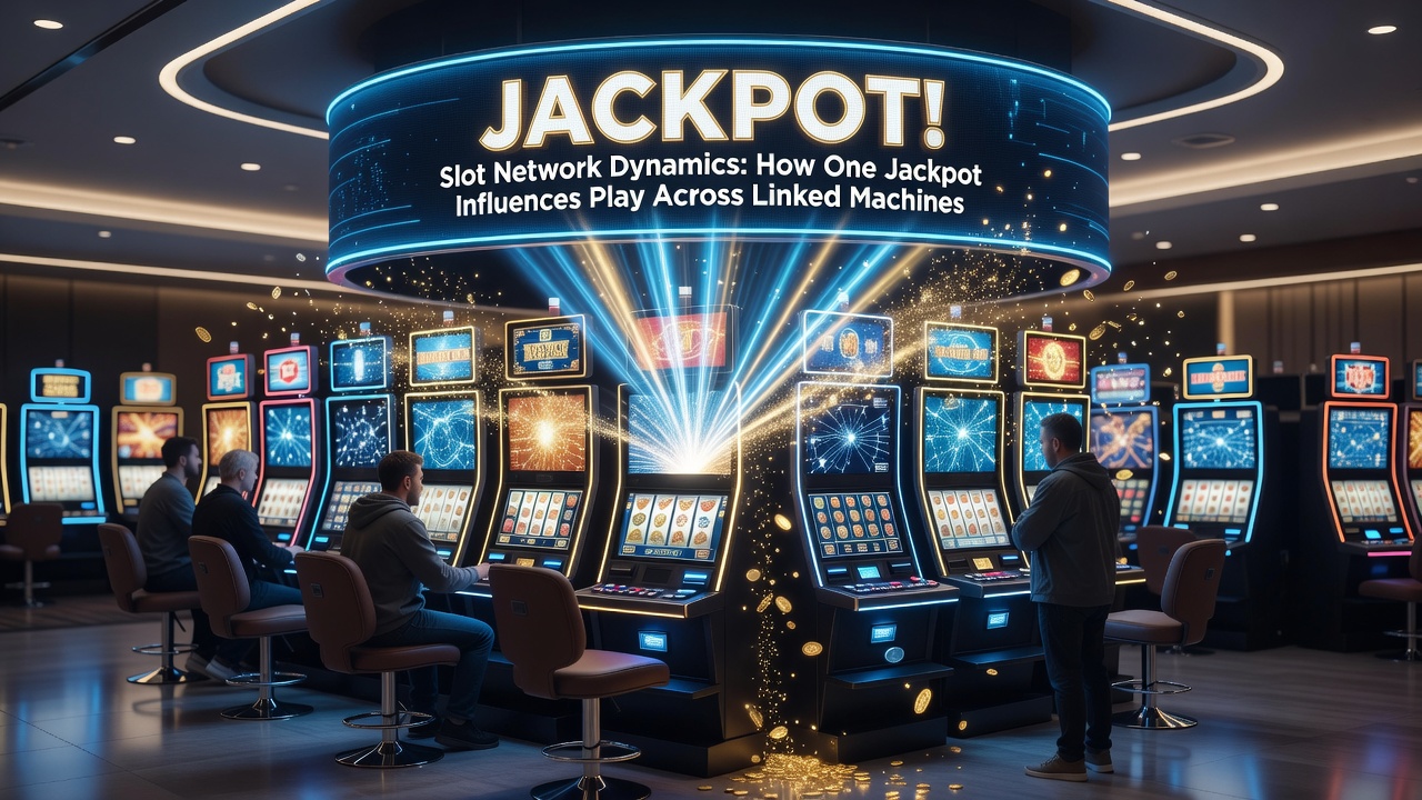 Networked slot machines displaying progressive jackpot meters in a casino floor setting