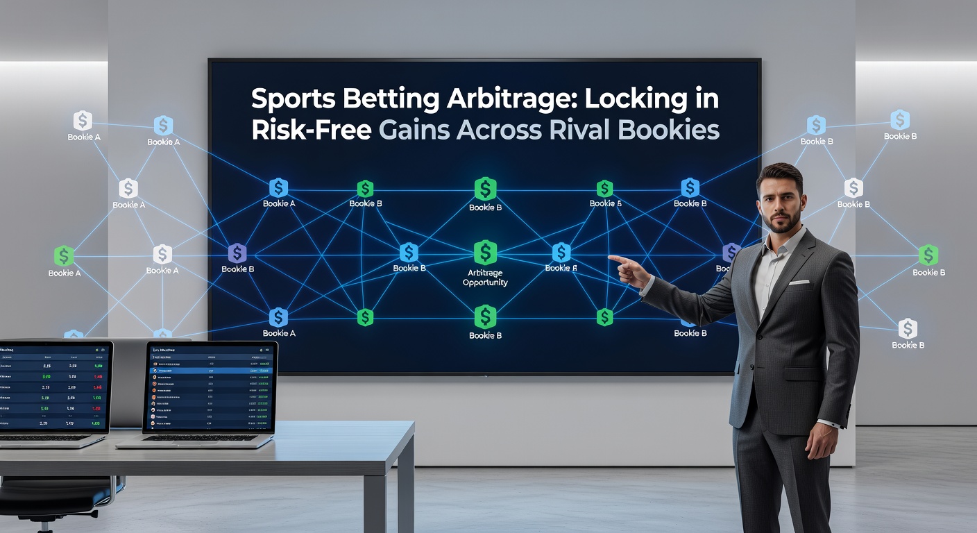Visual diagram illustrating an arbitrage opportunity between two sportsbooks with differing odds on the same soccer match