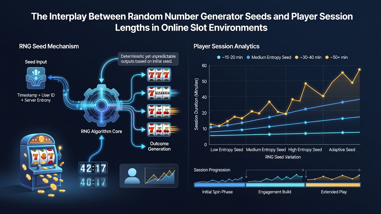 Graph displaying correlation between average session duration and RNG state progression in multiple slot titles