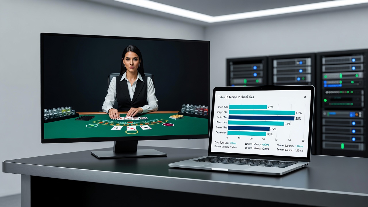 Data visualization of synchronized card sequences and probability shifts across blackjack tables