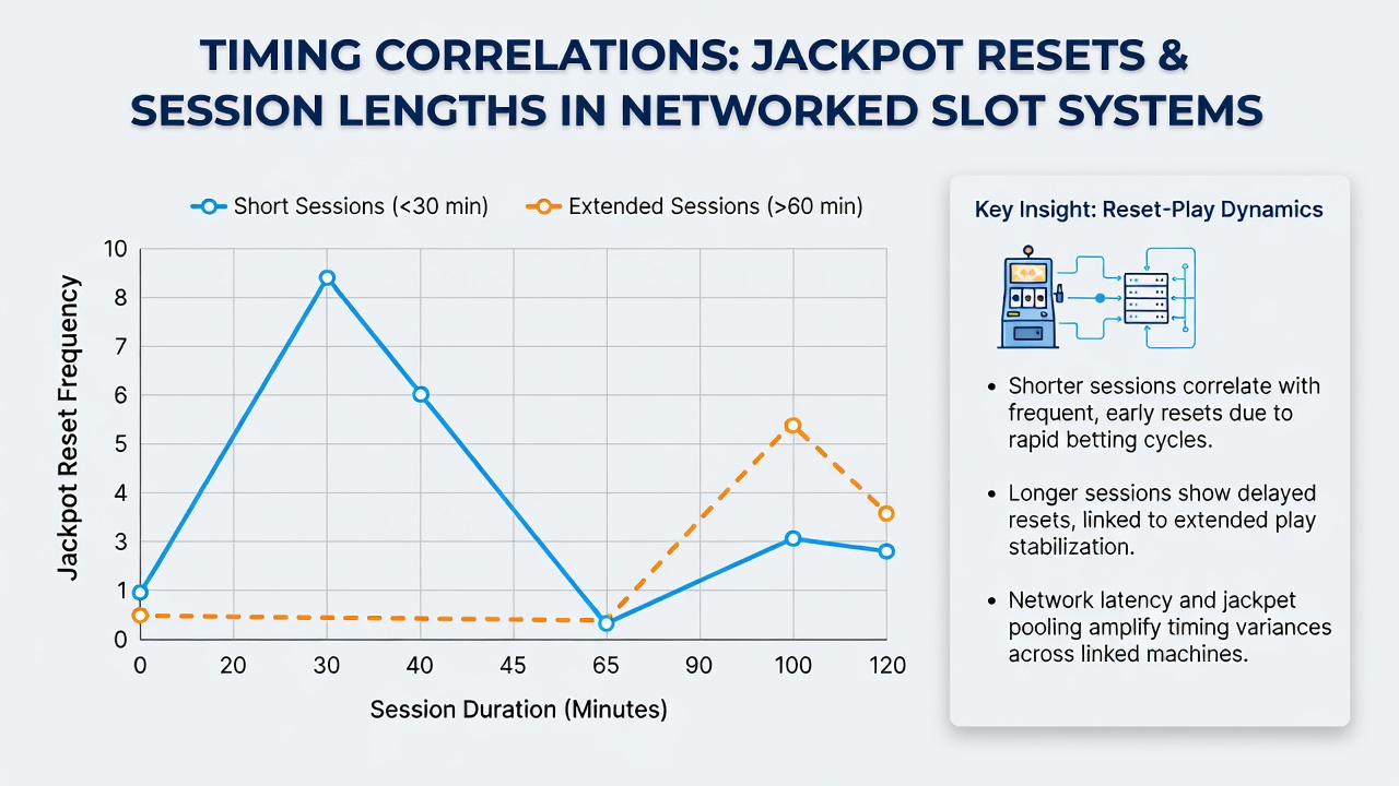 Graph illustrating jackpot reset events plotted against average session lengths over a multi-week period